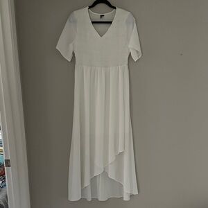 High - Low White V-Neck Dress